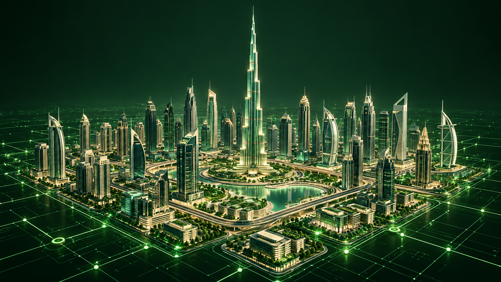 Conceptual Dubai / UAE skyline built on connected digital infrastructure