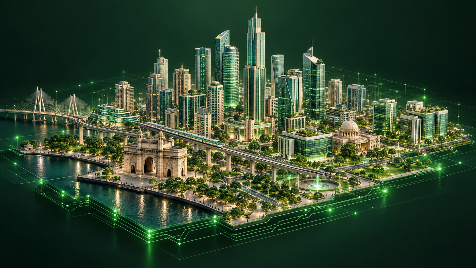 Conceptual India skyline built on connected digital infrastructure
